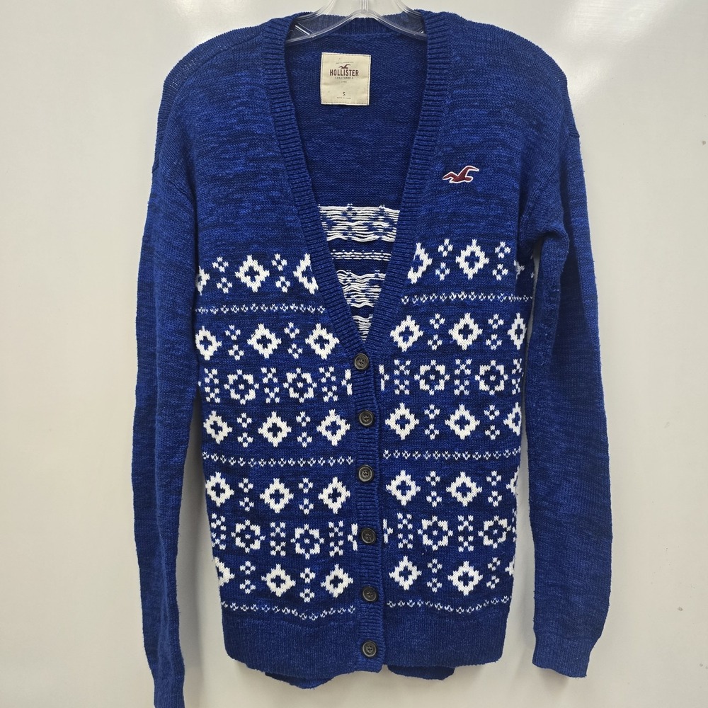 Hollister‎ Women's Small Blue White Cardigan Sweater Button-up Knit
